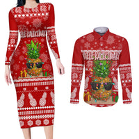 Hawaii Pineapple Christmas Couples Matching Long Sleeve Bodycon Dress and Long Sleeve Button Shirt Mele Kalikimaka LT7 - Wonder Print Shop