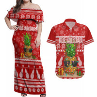 Hawaii Pineapple Christmas Couples Matching Off Shoulder Maxi Dress and Hawaiian Shirt Mele Kalikimaka LT7 - Wonder Print Shop
