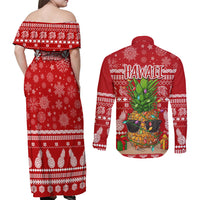 Hawaii Pineapple Christmas Couples Matching Off Shoulder Maxi Dress and Long Sleeve Button Shirt Mele Kalikimaka LT7 - Wonder Print Shop