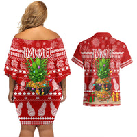 Hawaii Pineapple Christmas Couples Matching Off Shoulder Short Dress and Hawaiian Shirt Mele Kalikimaka LT7 - Wonder Print Shop