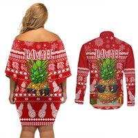 Hawaii Pineapple Christmas Couples Matching Off Shoulder Short Dress and Long Sleeve Button Shirt Mele Kalikimaka LT7 - Wonder Print Shop