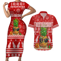 Hawaii Pineapple Christmas Couples Matching Short Sleeve Bodycon Dress and Hawaiian Shirt Mele Kalikimaka LT7 - Wonder Print Shop