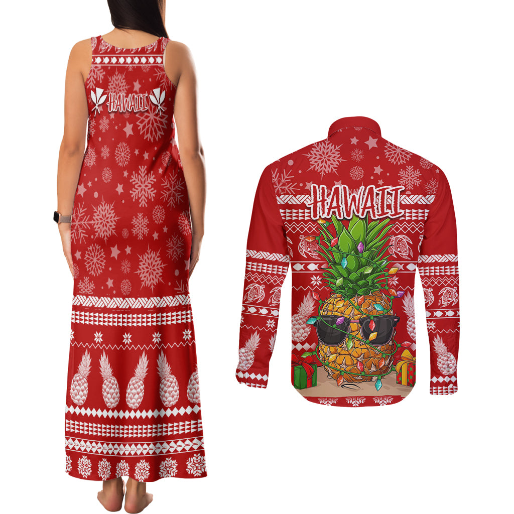 Hawaii Pineapple Christmas Couples Matching Tank Maxi Dress and Long Sleeve Button Shirt Mele Kalikimaka LT7 - Wonder Print Shop