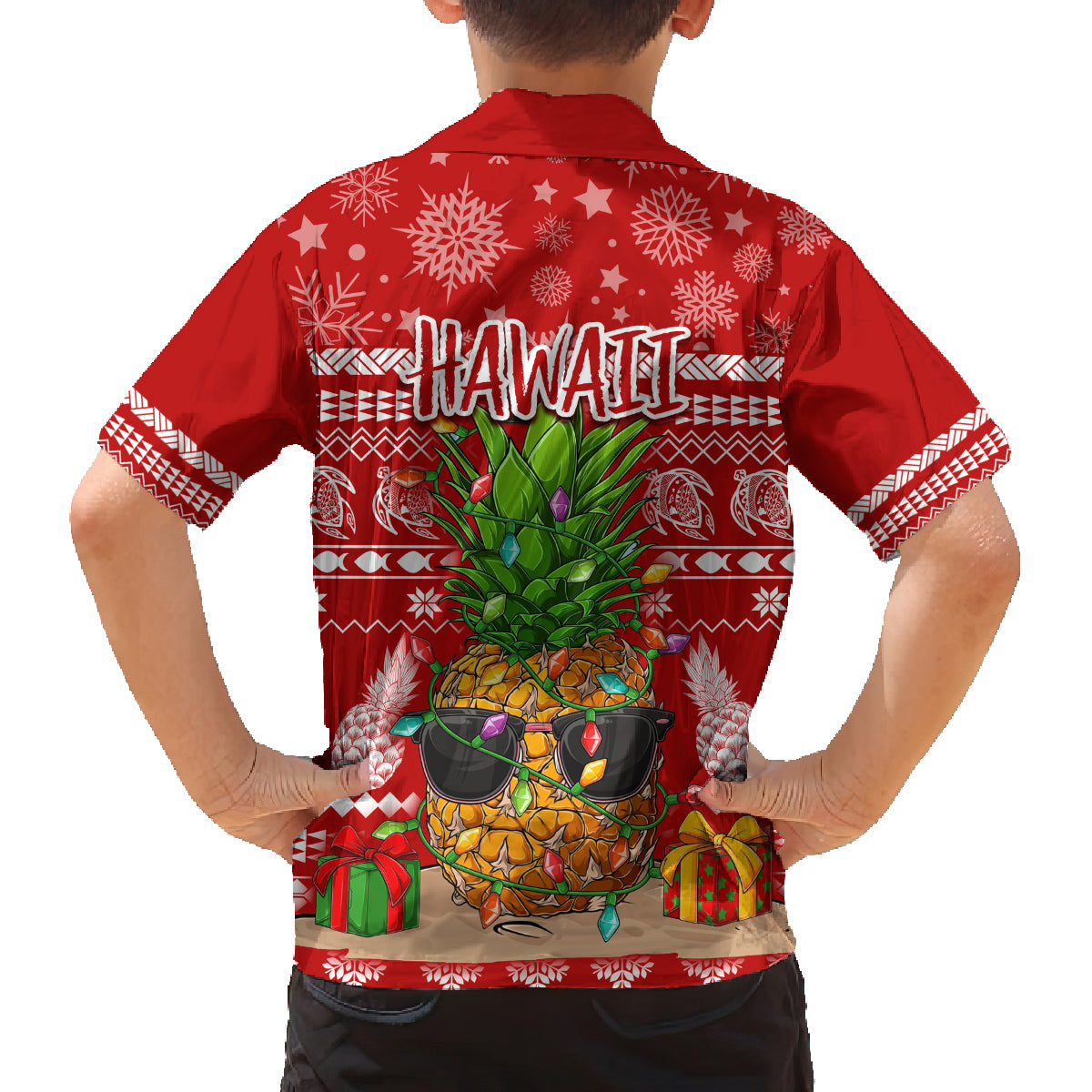 Hawaii Pineapple Christmas Family Matching Long Sleeve Bodycon Dress and Hawaiian Shirt Mele Kalikimaka LT7 - Wonder Print Shop