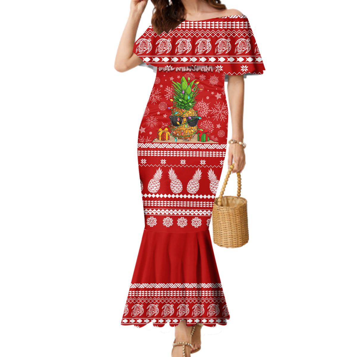 Hawaii Pineapple Christmas Family Matching Mermaid Dress and Hawaiian Shirt Mele Kalikimaka LT7 - Wonder Print Shop