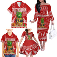 Hawaii Pineapple Christmas Family Matching Off Shoulder Long Sleeve Dress and Hawaiian Shirt Mele Kalikimaka - Wonder Print Shop