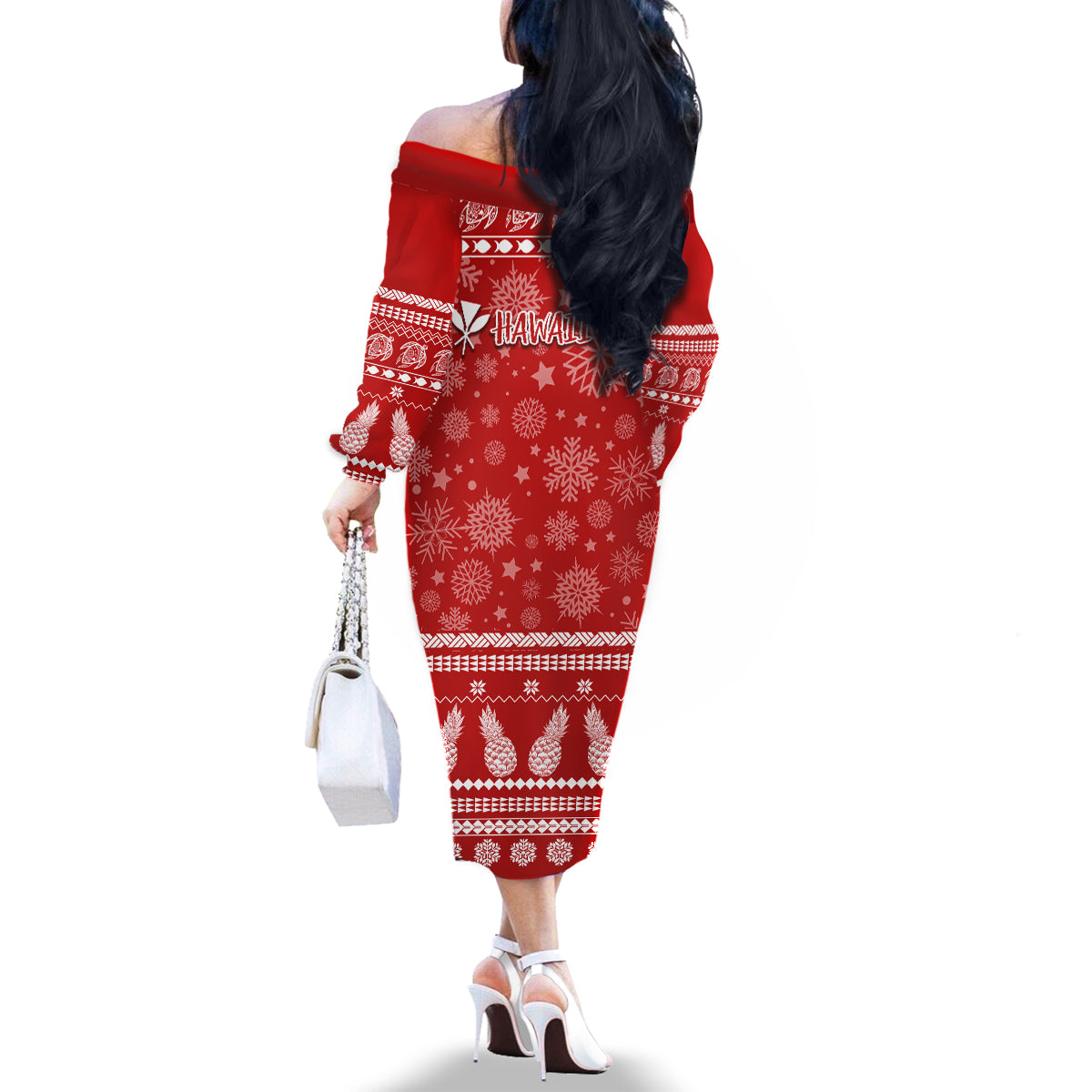 Hawaii Pineapple Christmas Family Matching Off Shoulder Long Sleeve Dress and Hawaiian Shirt Mele Kalikimaka - Wonder Print Shop