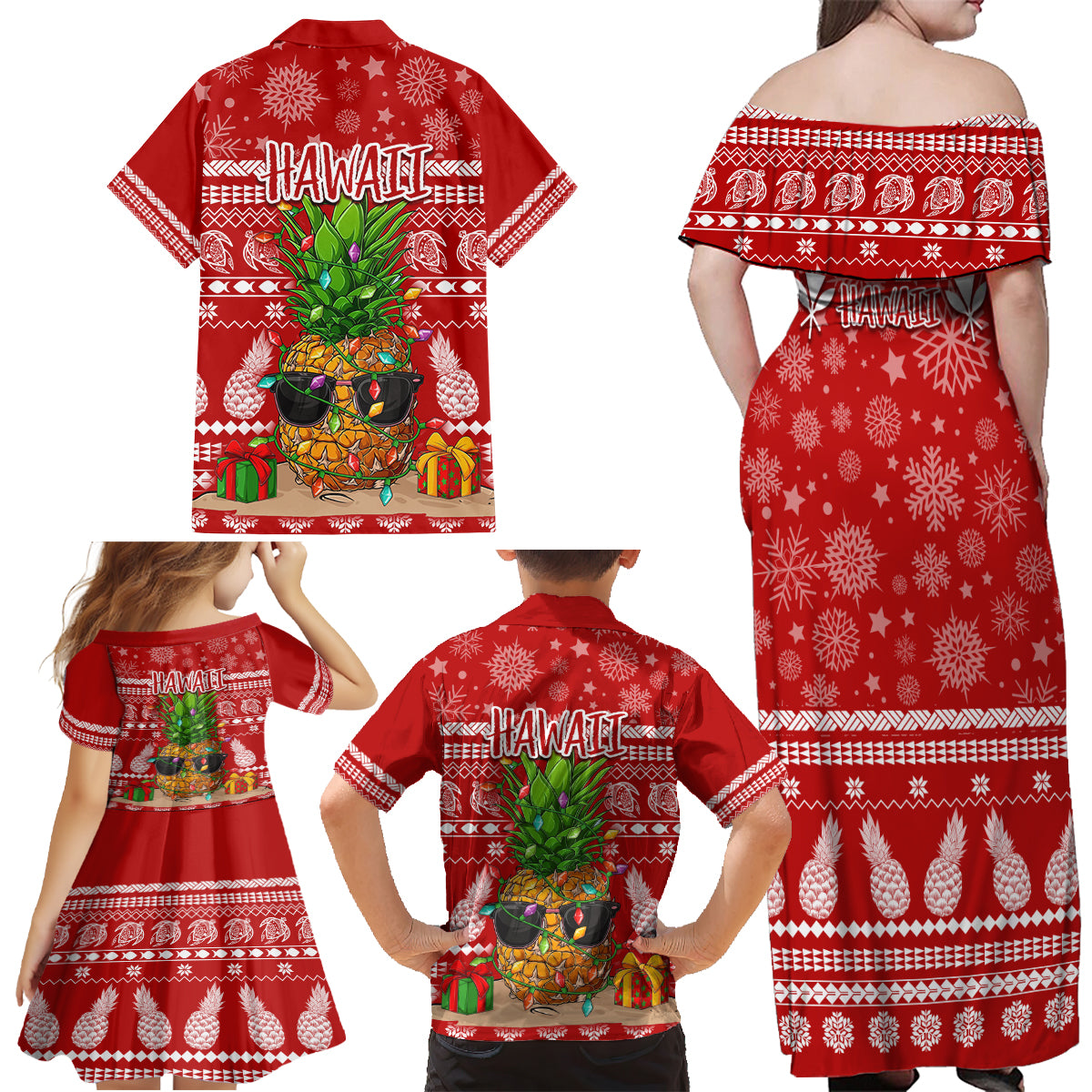 Hawaii Pineapple Christmas Family Matching Off Shoulder Maxi Dress and Hawaiian Shirt Mele Kalikimaka LT7 - Wonder Print Shop