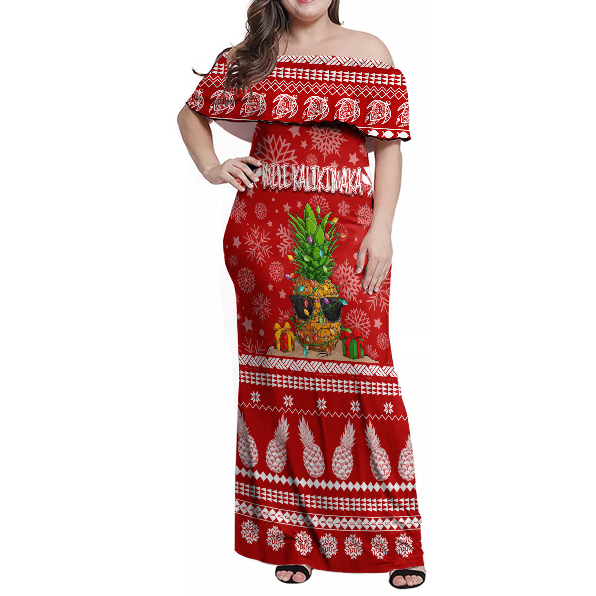 Hawaii Pineapple Christmas Family Matching Off Shoulder Maxi Dress and Hawaiian Shirt Mele Kalikimaka LT7 - Wonder Print Shop