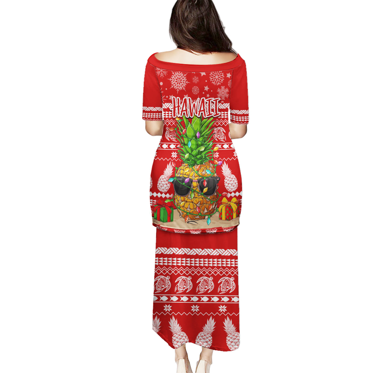 Hawaii Pineapple Christmas Family Matching Puletasi Dress and Hawaiian Shirt Mele Kalikimaka - Wonder Print Shop