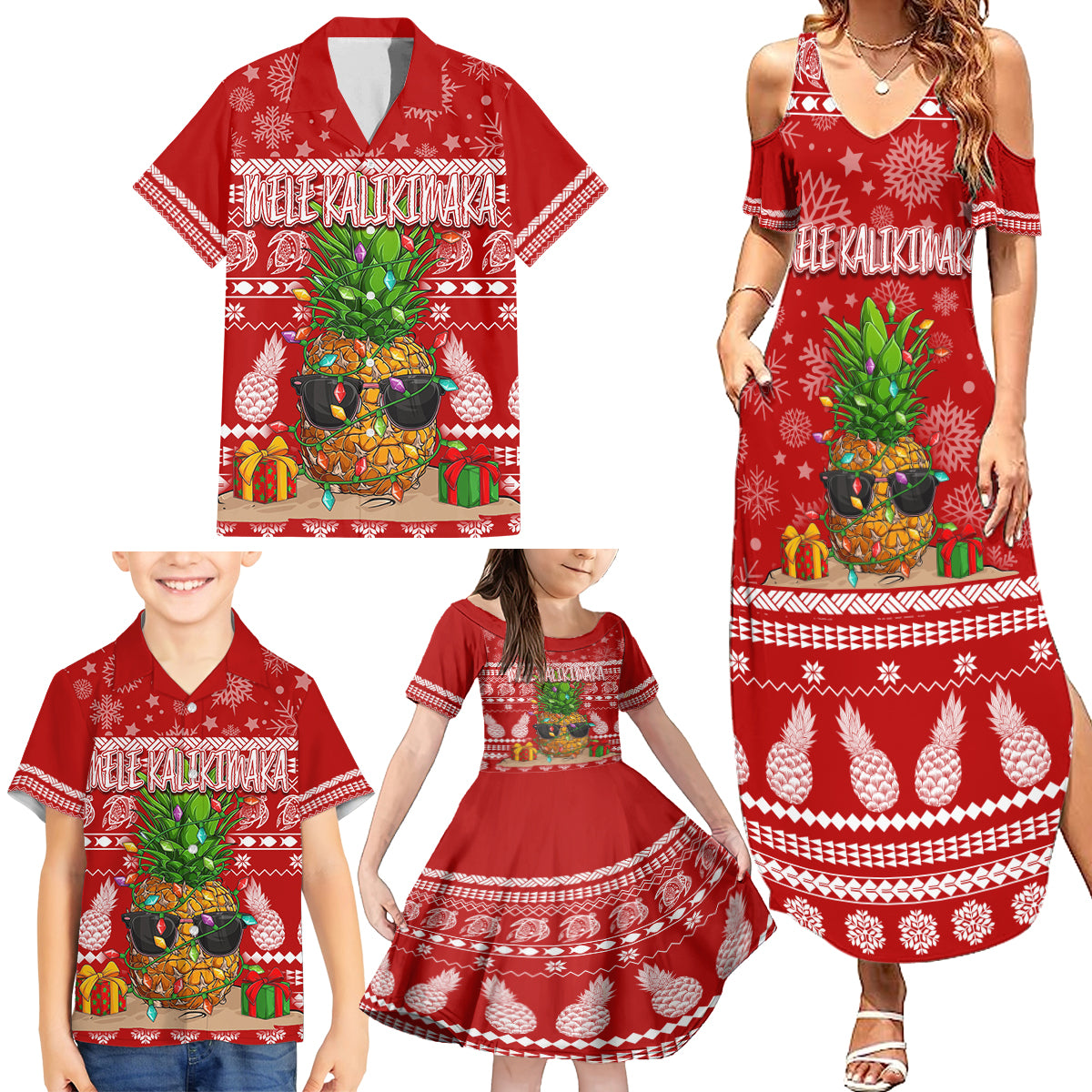 Hawaii Pineapple Christmas Family Matching Summer Maxi Dress and Hawaiian Shirt Mele Kalikimaka - Wonder Print Shop