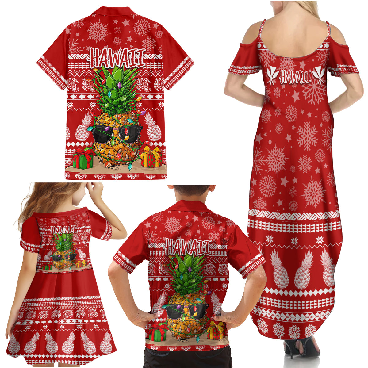Hawaii Pineapple Christmas Family Matching Summer Maxi Dress and Hawaiian Shirt Mele Kalikimaka - Wonder Print Shop