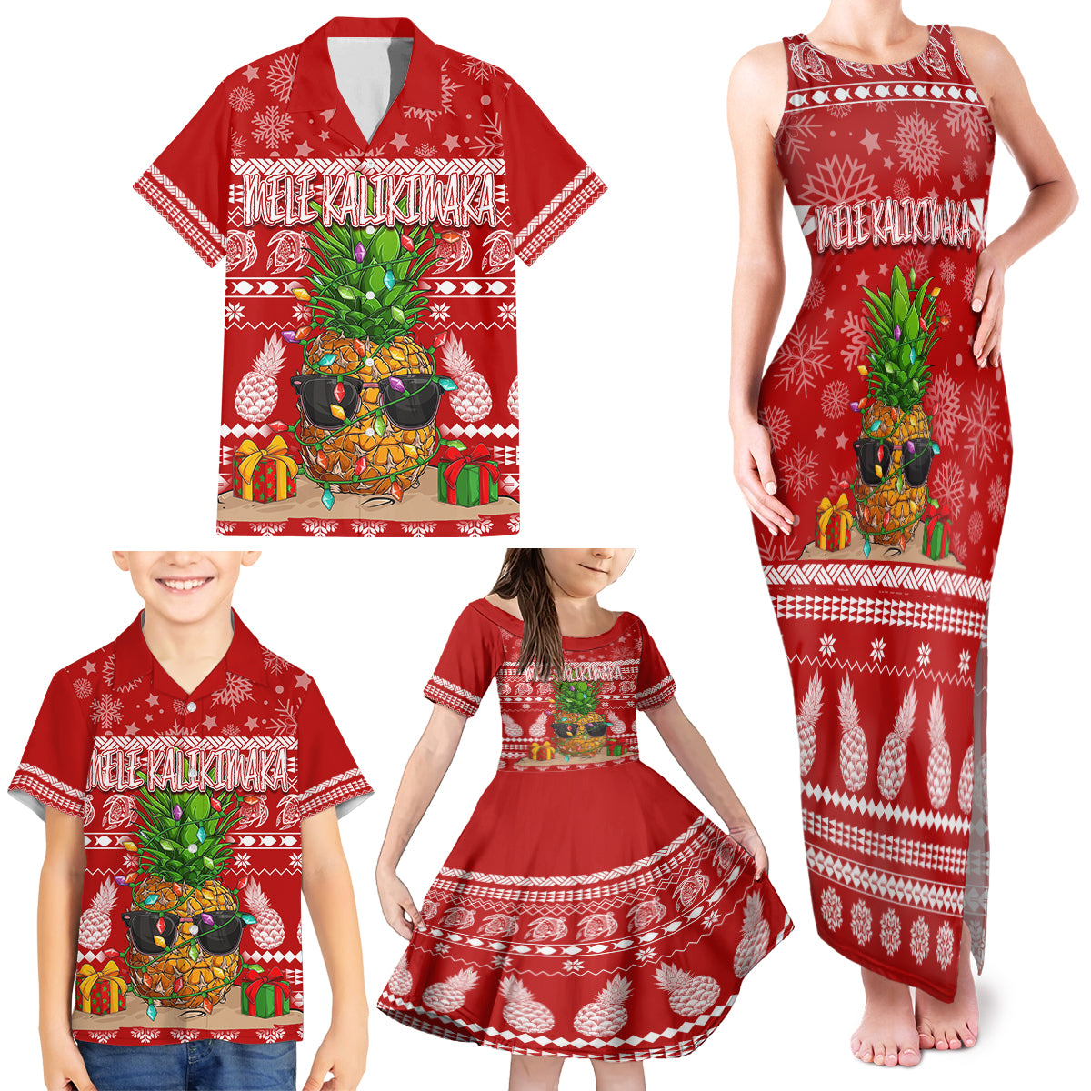 Hawaii Pineapple Christmas Family Matching Tank Maxi Dress and Hawaiian Shirt Mele Kalikimaka - Wonder Print Shop