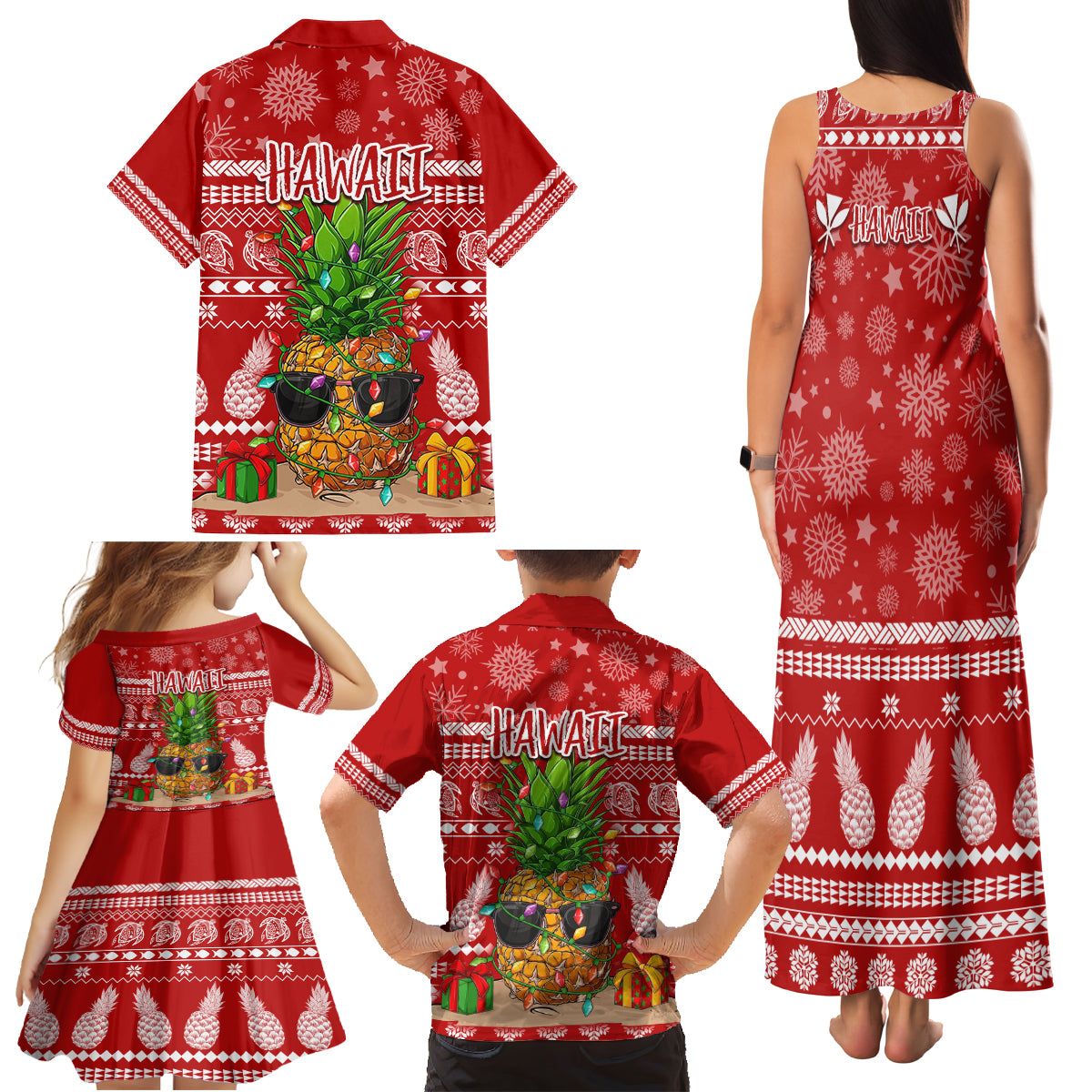 Hawaii Pineapple Christmas Family Matching Tank Maxi Dress and Hawaiian Shirt Mele Kalikimaka - Wonder Print Shop