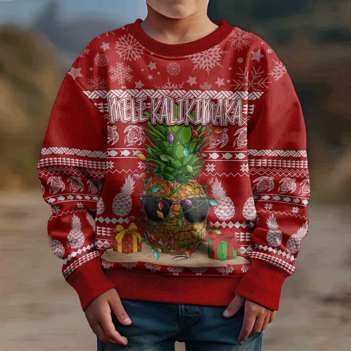 Hawaii Pineapple Christmas Kid Ugly Christmas Sweater Mele Kalikimaka - Wonder Print Shop