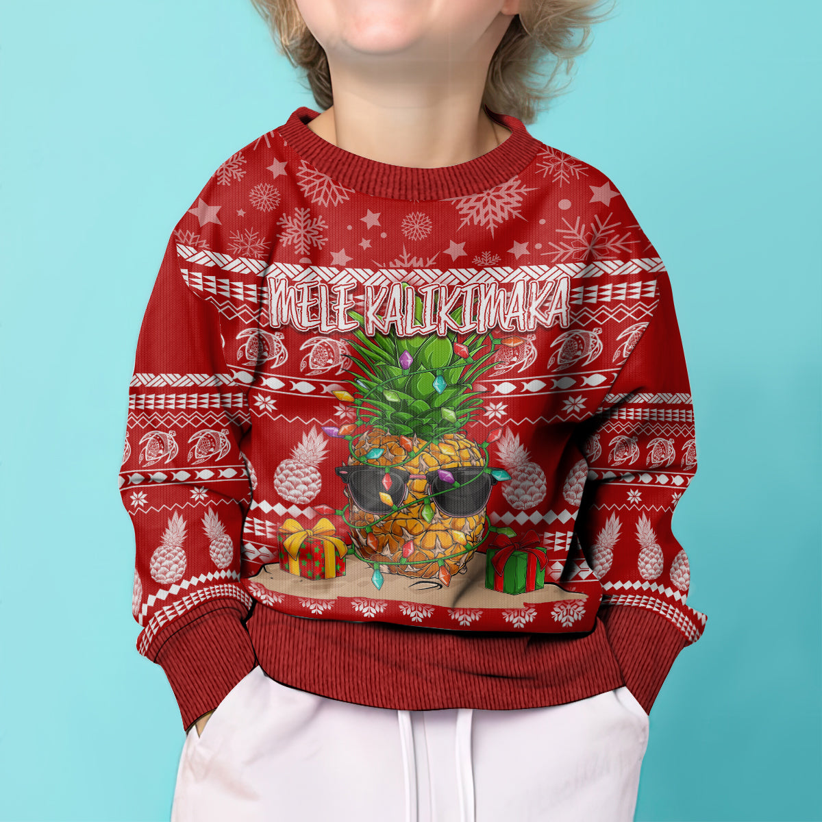 Hawaii Pineapple Christmas Kid Ugly Christmas Sweater Mele Kalikimaka - Wonder Print Shop