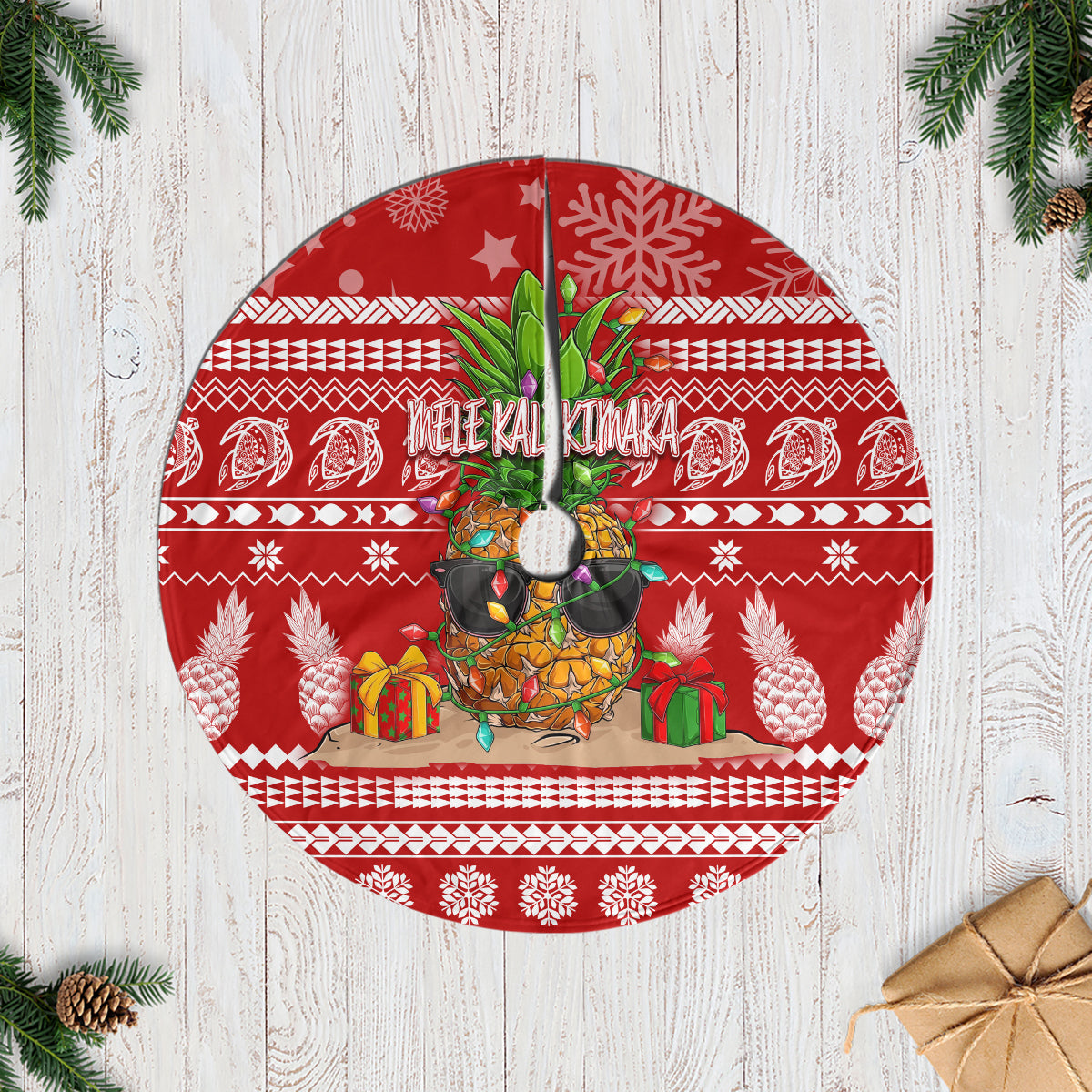 Hawaii Pineapple Christmas Tree Skirt Mele Kalikimaka - Wonder Print Shop