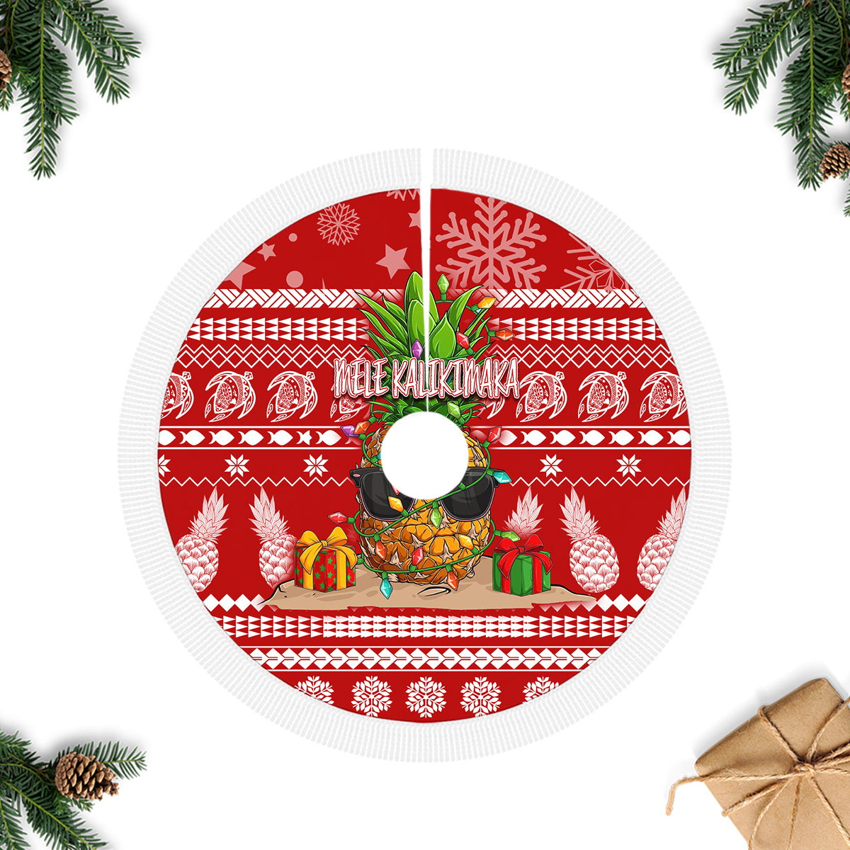 Hawaii Pineapple Christmas Tree Skirt Mele Kalikimaka - Wonder Print Shop
