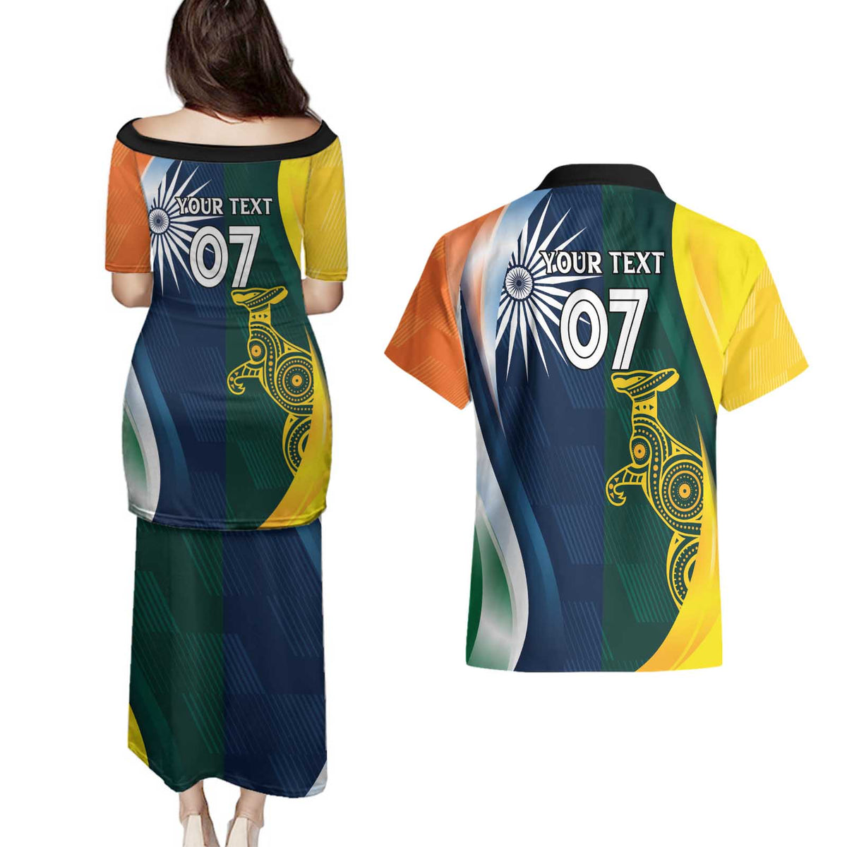 Custom India and Australia Cricket Couples Matching Puletasi and Hawaiian Shirt Special Half-Half Mix LT7 - Wonder Print Shop