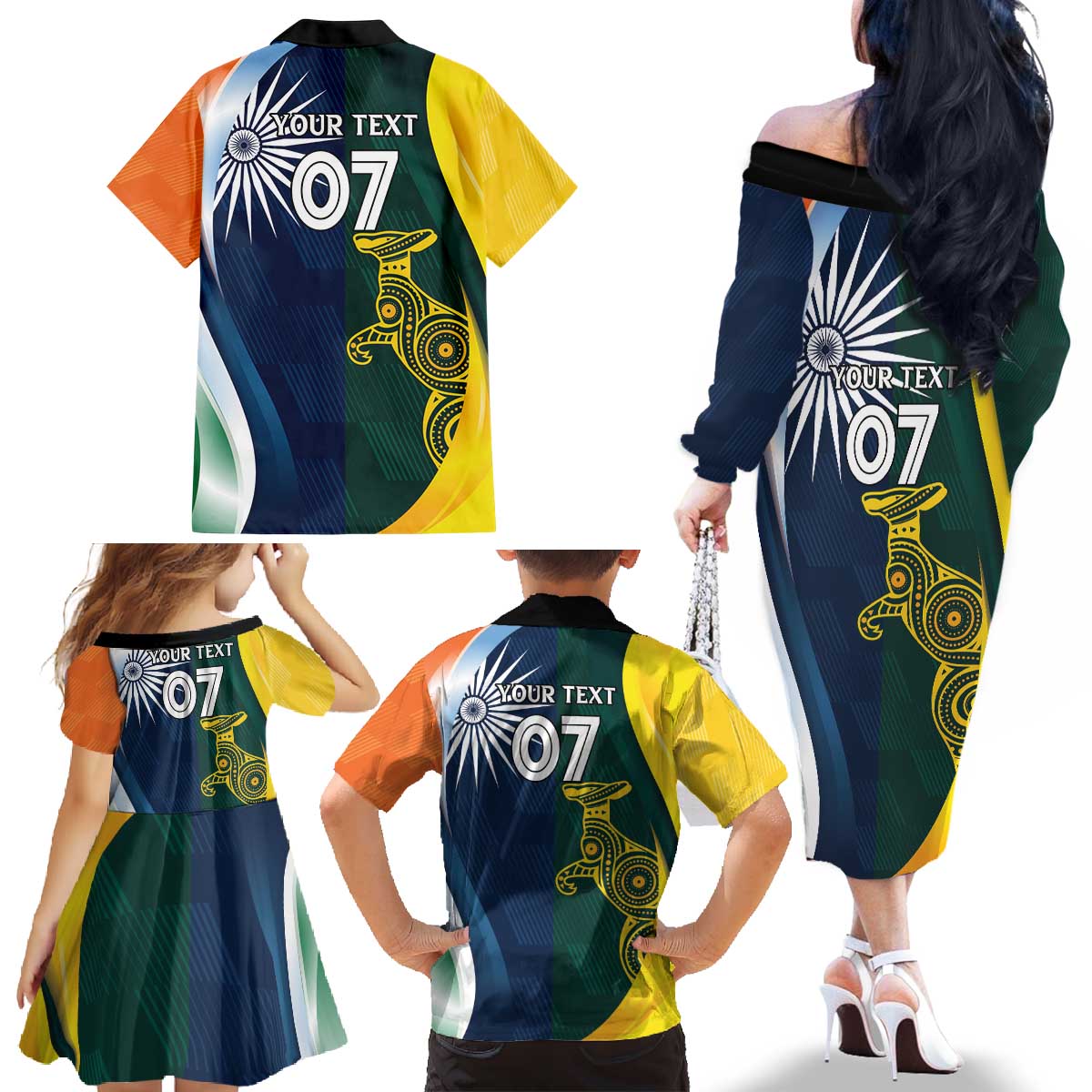 Custom India and Australia Cricket Family Matching Off The Shoulder Long Sleeve Dress and Hawaiian Shirt Special Half-Half Mix - Wonder Print Shop