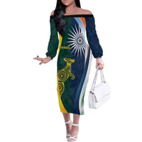 Custom India and Australia Cricket Family Matching Off The Shoulder Long Sleeve Dress and Hawaiian Shirt Special Half-Half Mix - Wonder Print Shop