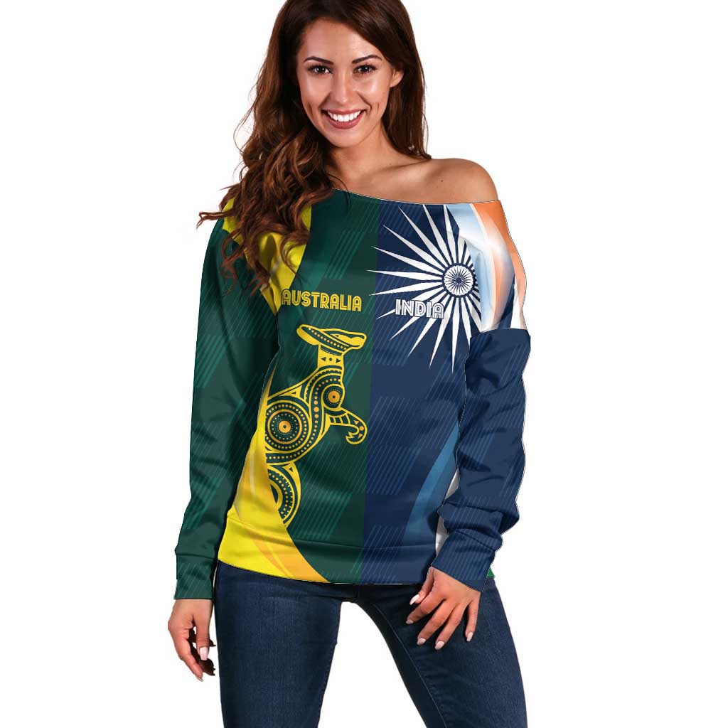 Custom India and Australia Cricket Off Shoulder Sweater Special Half-Half Mix - Wonder Print Shop