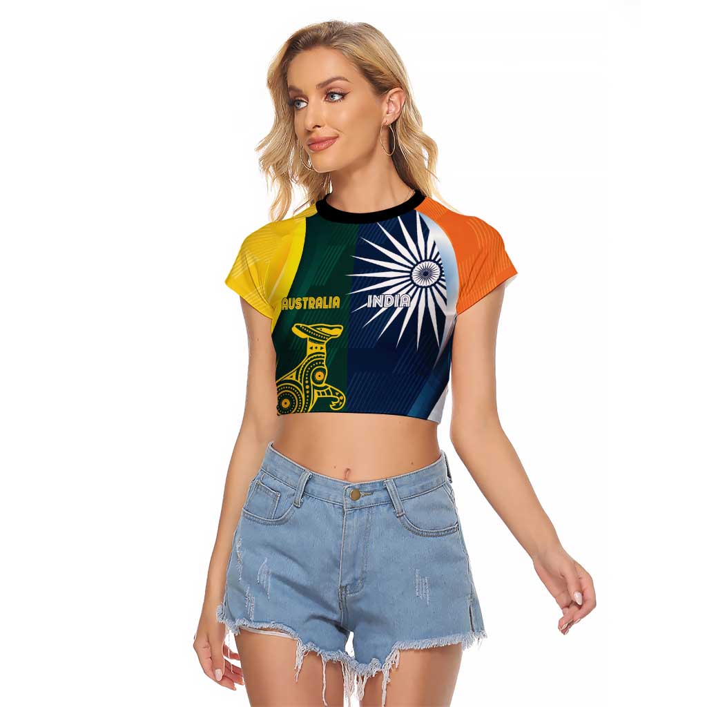 Custom India and Australia Cricket Raglan Cropped T Shirt Special Half-Half Mix - Wonder Print Shop