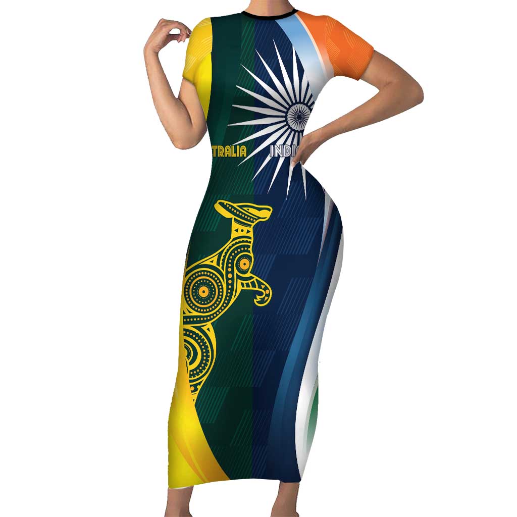 Custom India and Australia Cricket Short Sleeve Bodycon Dress Special Half-Half Mix - Wonder Print Shop