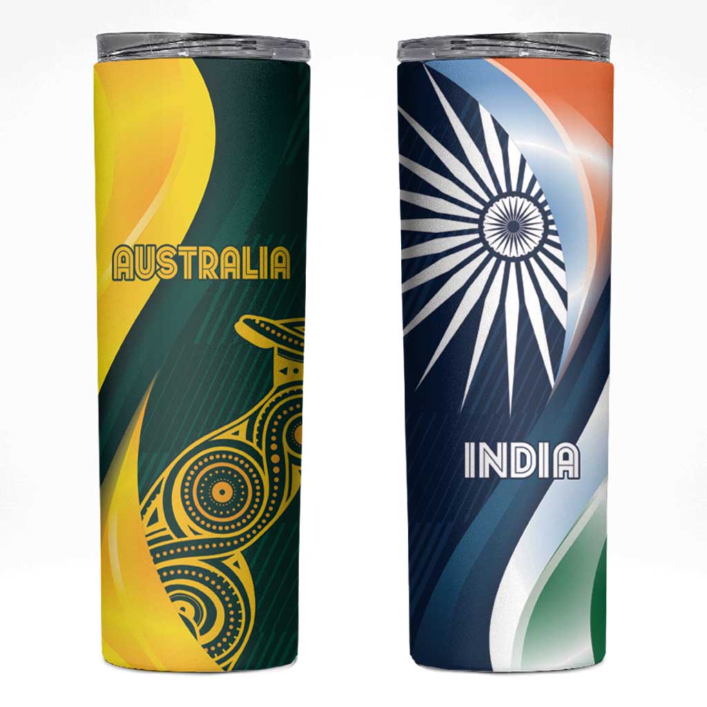 Custom India and Australia Cricket Skinny Tumbler Special Half-Half Mix - Wonder Print Shop