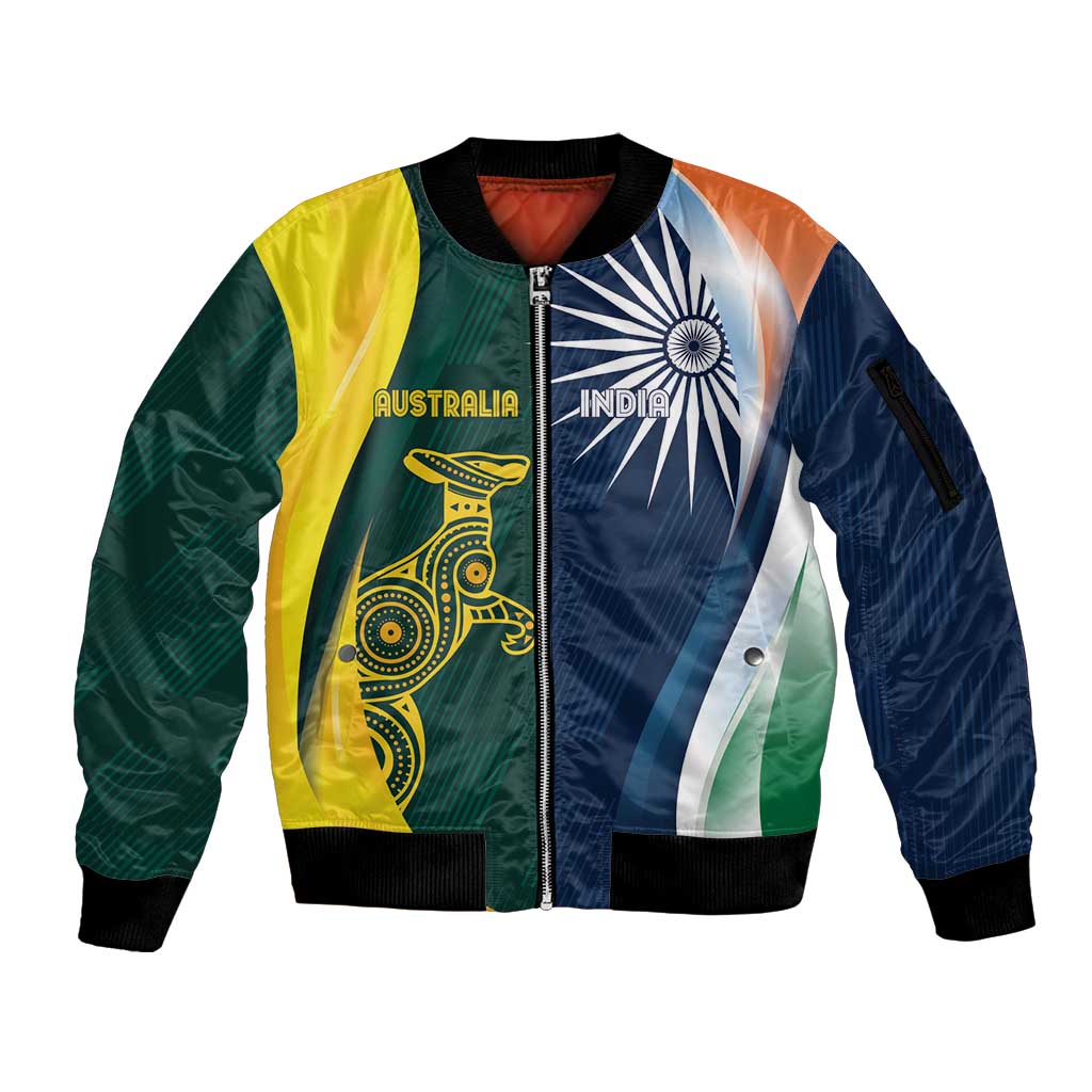 Custom India and Australia Cricket Sleeve Zip Bomber Jacket Special Half-Half Mix - Wonder Print Shop