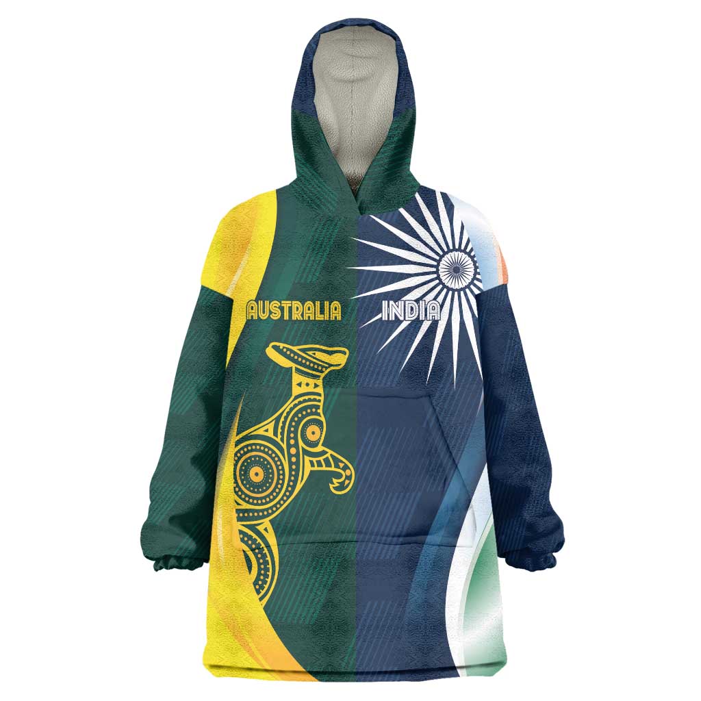 Custom India and Australia Cricket Wearable Blanket Hoodie Special Half-Half Mix - Wonder Print Shop
