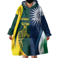 Custom India and Australia Cricket Wearable Blanket Hoodie Special Half-Half Mix - Wonder Print Shop