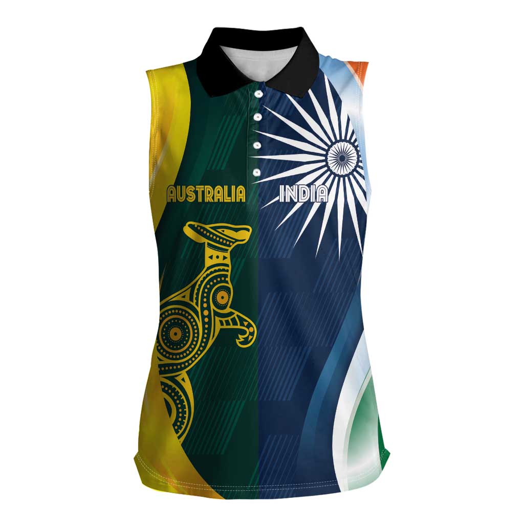 Custom India and Australia Cricket Women Sleeveless Polo Shirt Special Half-Half Mix - Wonder Print Shop