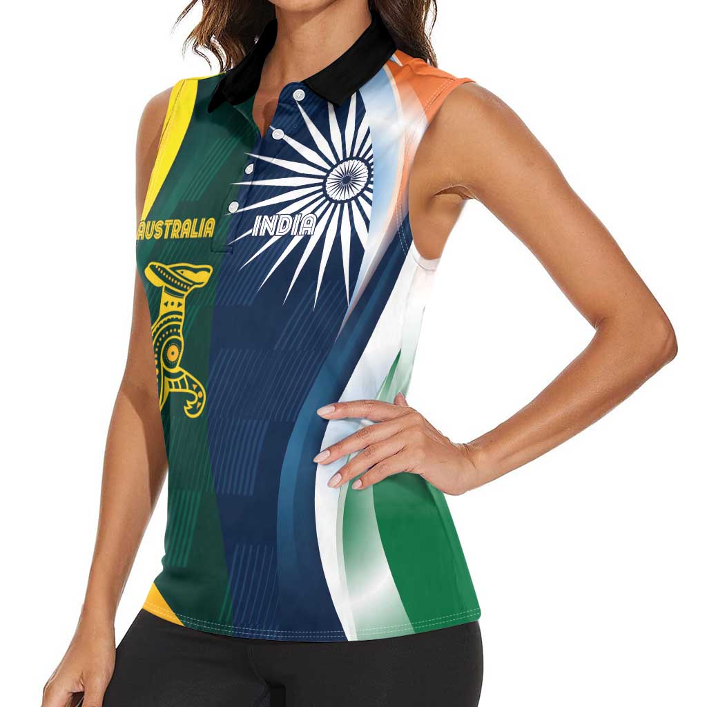 Custom India and Australia Cricket Women Sleeveless Polo Shirt Special Half-Half Mix - Wonder Print Shop