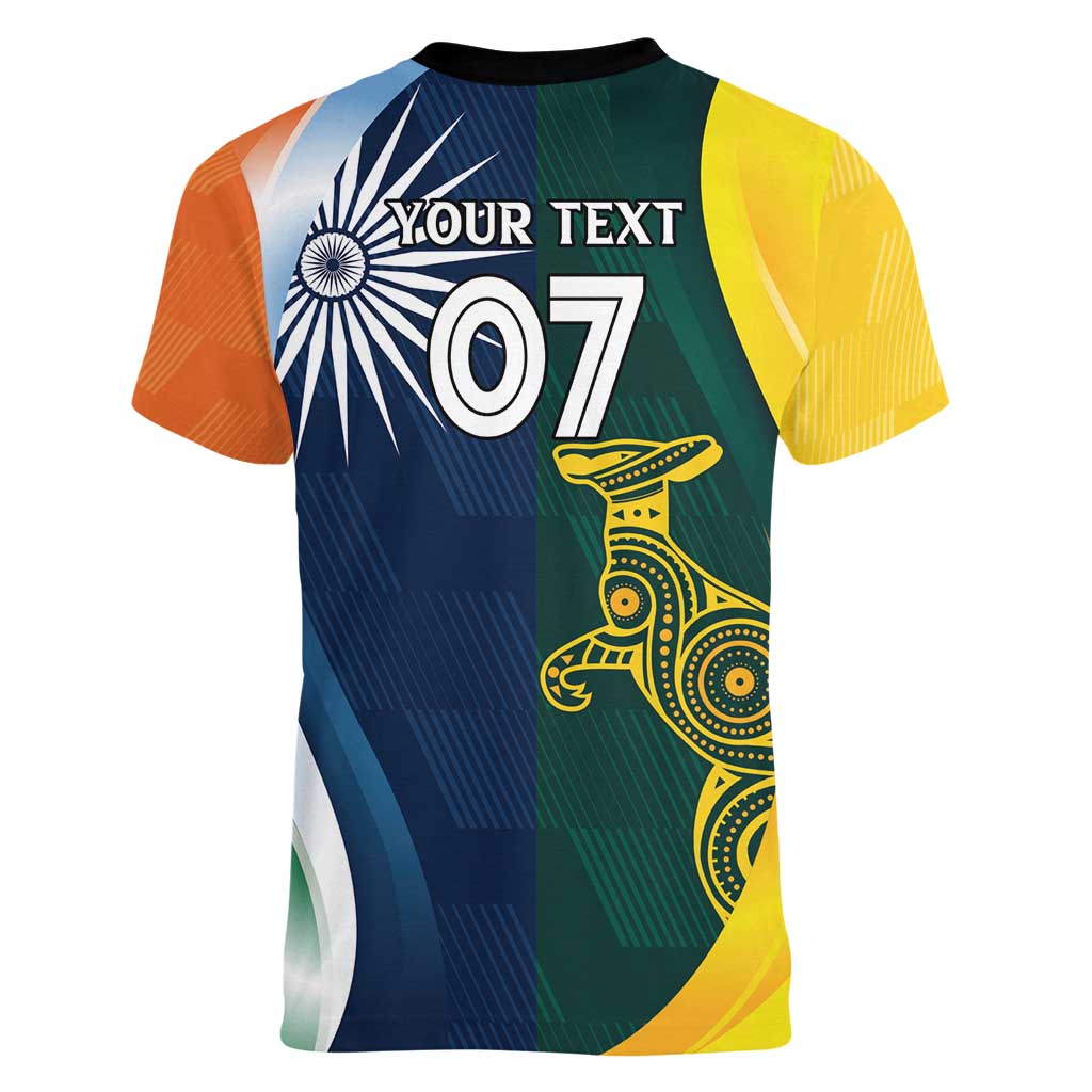 Custom India and Australia Cricket Women V-Neck T-Shirt Special Half-Half Mix - Wonder Print Shop