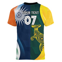 Custom India and Australia Cricket Women V-Neck T-Shirt Special Half-Half Mix - Wonder Print Shop