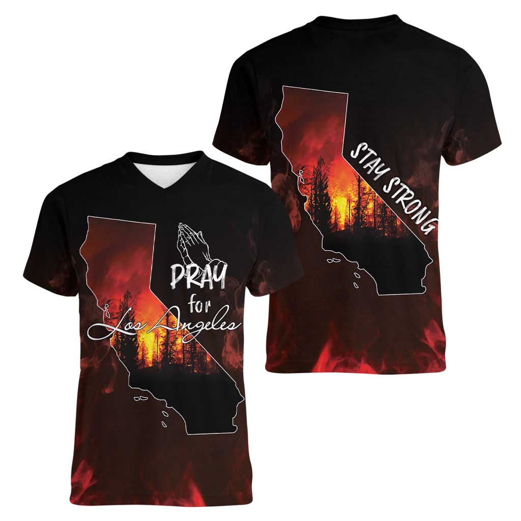 So-Cal Wildfire Women V-Neck T-Shirt LA Stay Strong - Wonder Print Shop