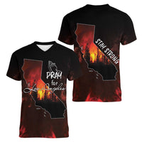 So-Cal Wildfire Women V-Neck T-Shirt LA Stay Strong - Wonder Print Shop