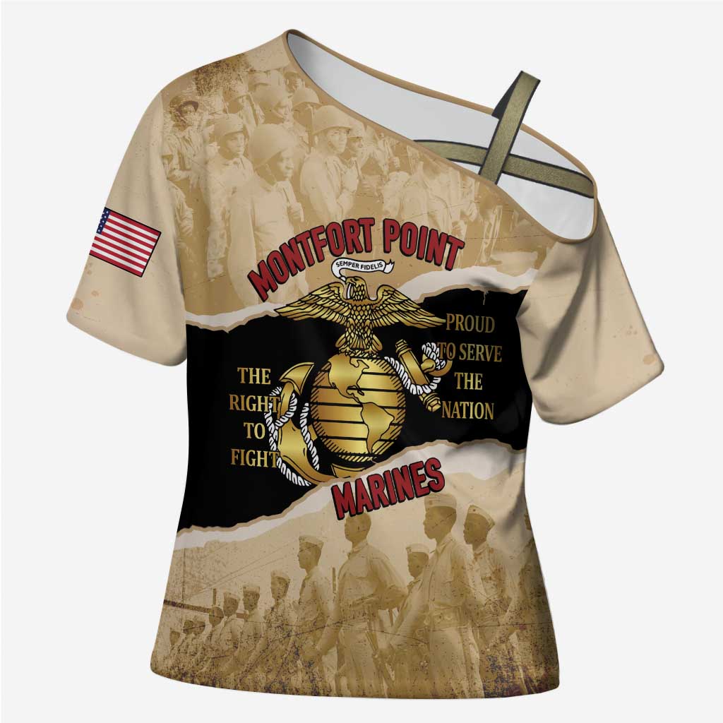 Montfort Point Marines Cross Shoulder Shirt African American First To Fight Prejudice
