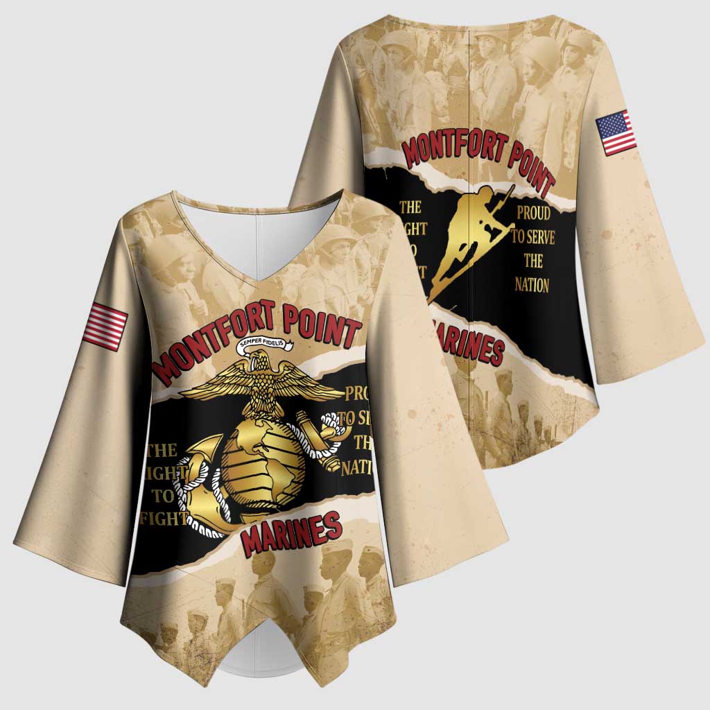 Montfort Point Marines Kimono Sleeve Blouse African American First To Fight Prejudice