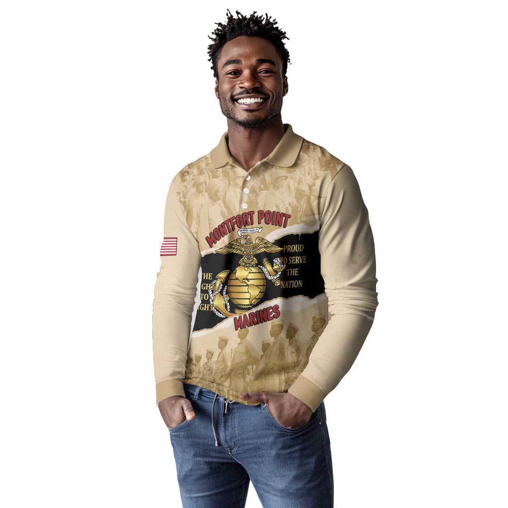Montfort Point Marines Long Sleeve Polo Shirt African American First To Fight Prejudice