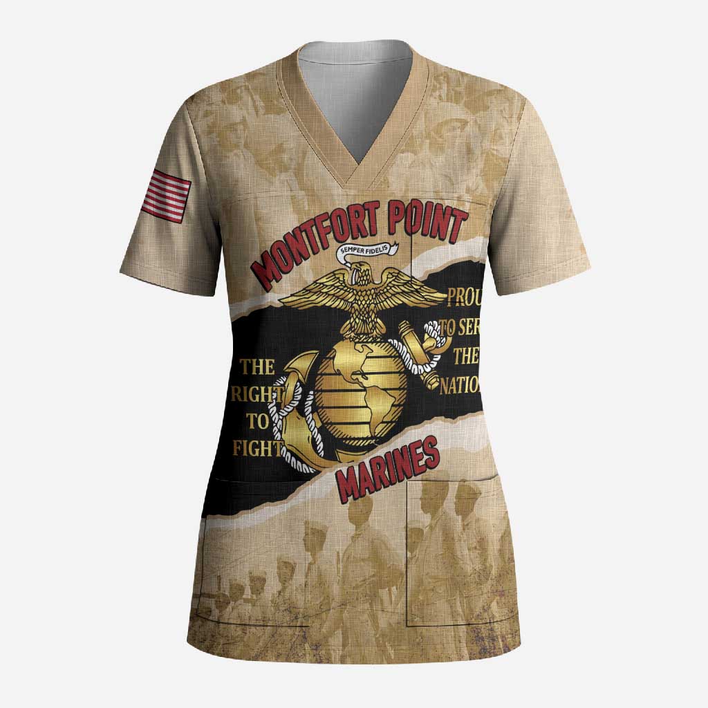 Montfort Point Marines Scrub Top African American First To Fight Prejudice