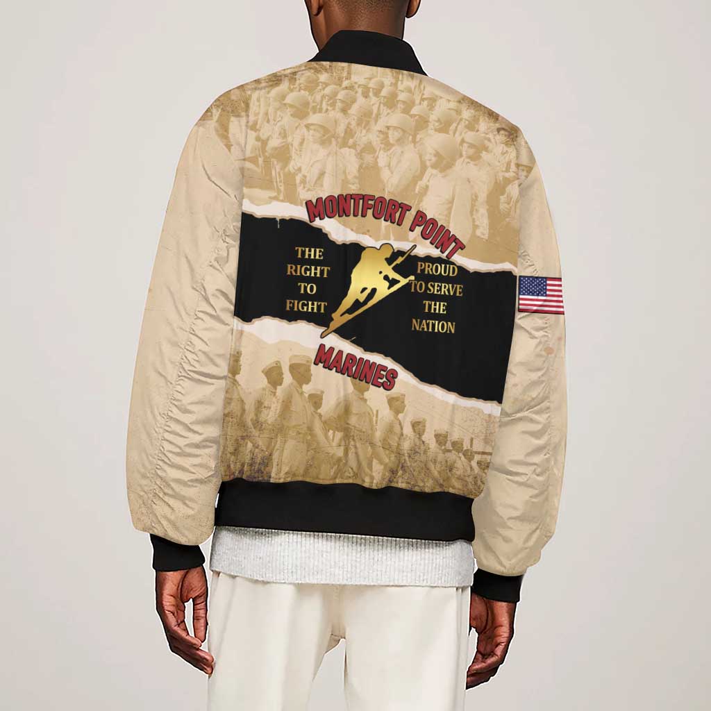 Montfort Point Marines Sleeve Zip Bomber Jacket African American First To Fight Prejudice