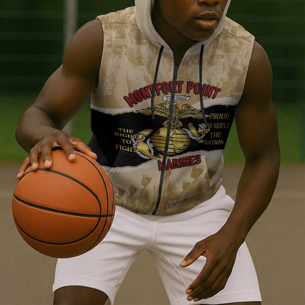 Montfort Point Marines Sleeveless Zip Hoodie African American First To Fight Prejudice