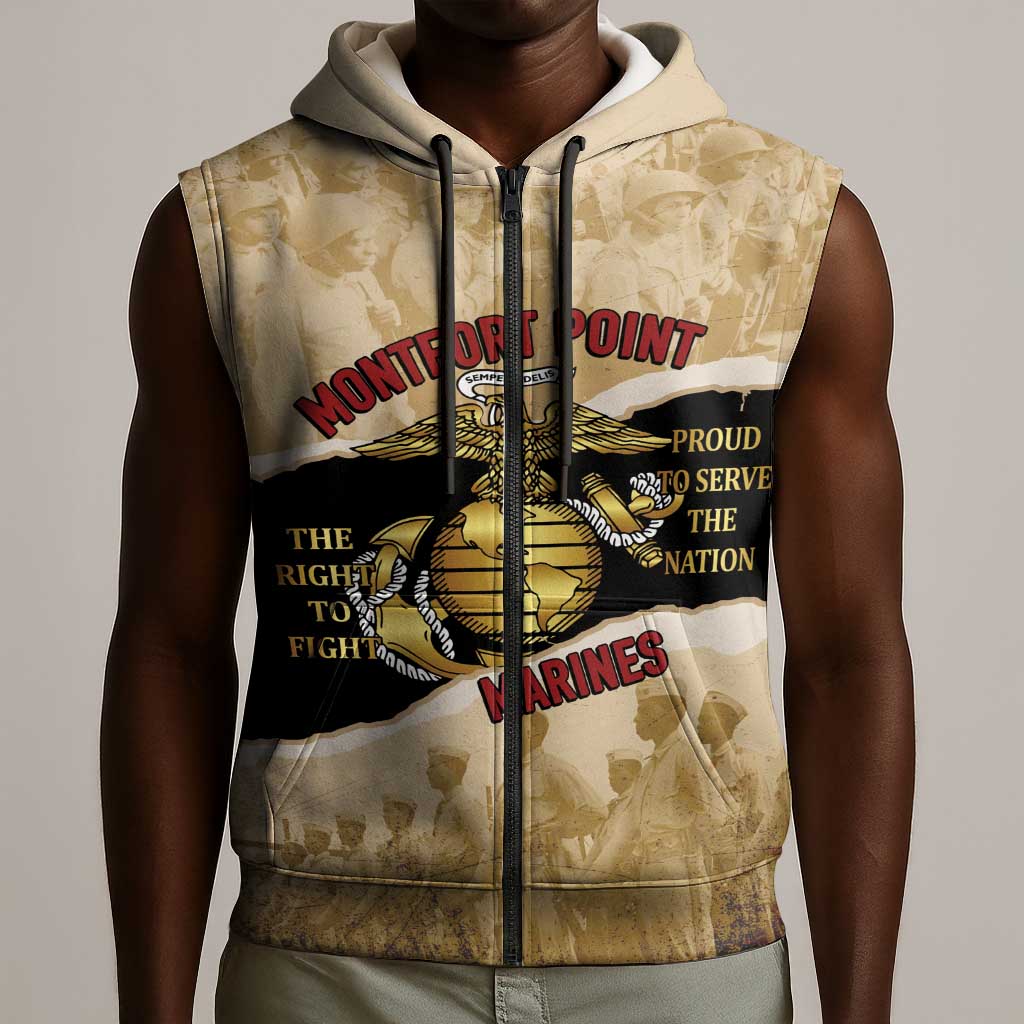 Montfort Point Marines Sleeveless Zip Hoodie African American First To Fight Prejudice