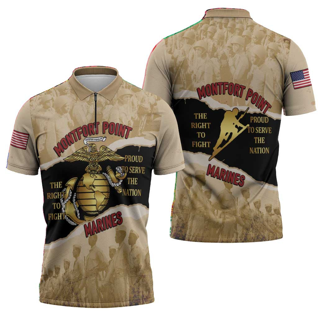 Montfort Point Marines Zipper Polo Shirt African American First To Fight Prejudice