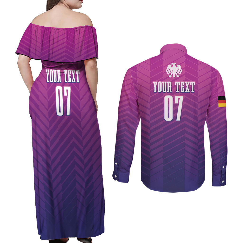 Germany Football Couples Matching Off Shoulder Maxi Dress and Long Sleeve Button Shirt Nationalelf Pink Revolution LT7 - Wonder Print Shop