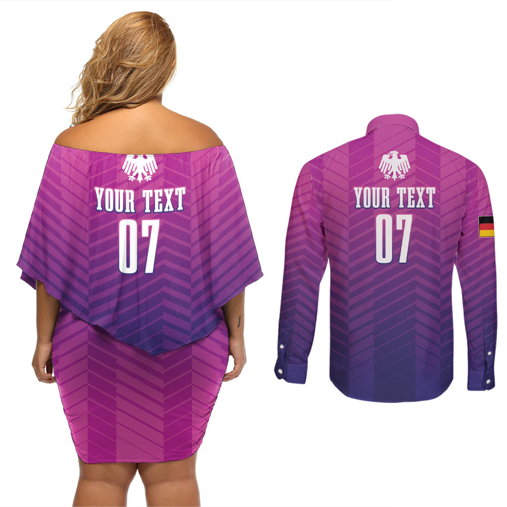 Germany Football Couples Matching Off Shoulder Short Dress and Long Sleeve Button Shirt Nationalelf Pink Revolution LT7 - Wonder Print Shop