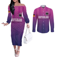 Germany Football Couples Matching Off The Shoulder Long Sleeve Dress and Long Sleeve Button Shirt Nationalelf Pink Revolution