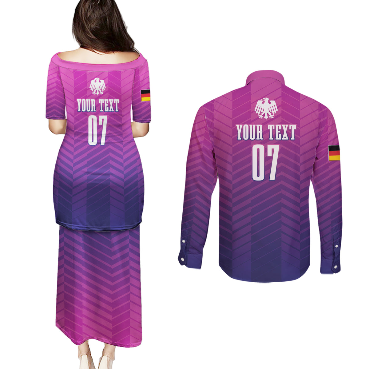 Germany Football Couples Matching Puletasi and Long Sleeve Button Shirt Nationalelf Pink Revolution LT7 - Wonder Print Shop